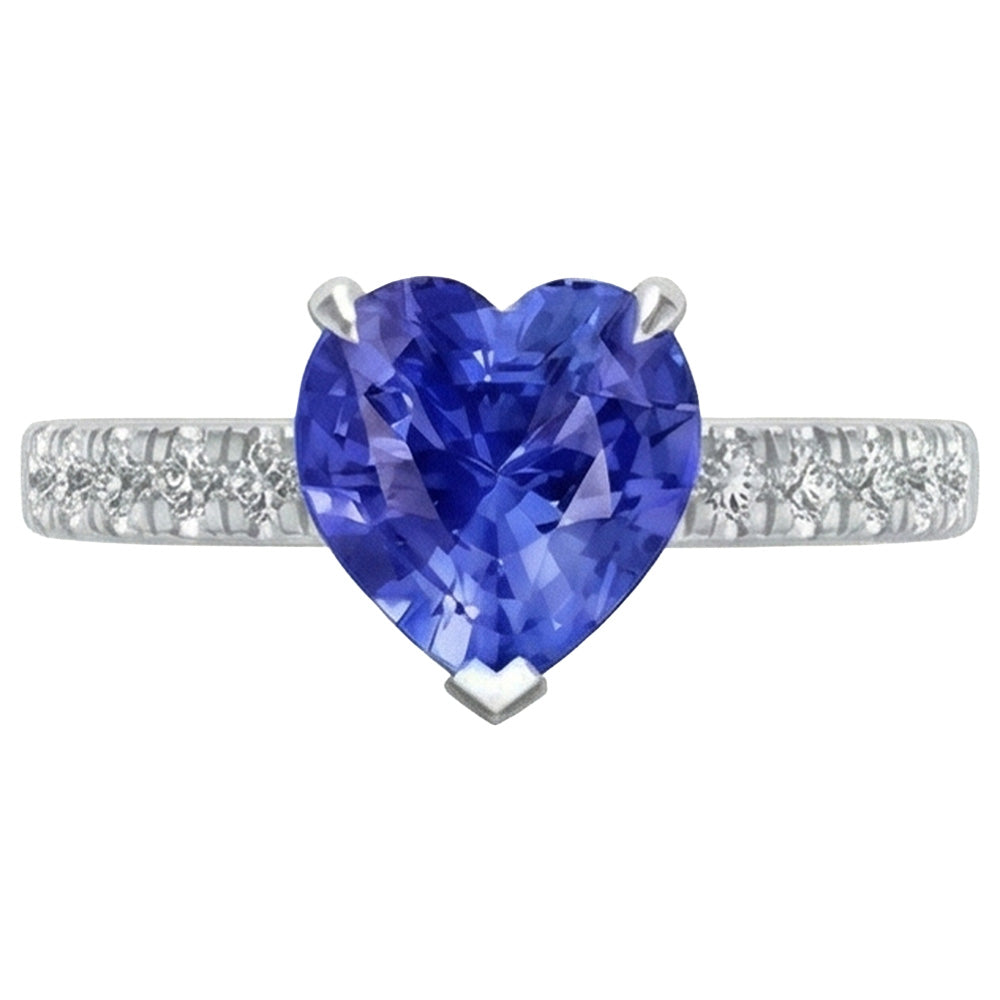 Women's Ring Heart Ceylon Sapphire With Pave Natural Earth Mined Diamond Accents 2 Carats
