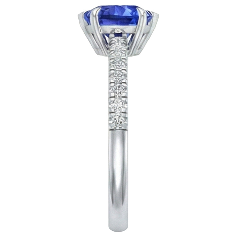Women's Ring Heart Ceylon Sapphire With Pave Natural Earth Mined Diamond Accents 2 Carats