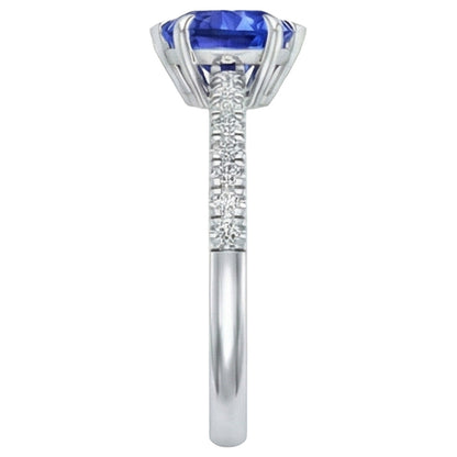 Women's Ring Heart Ceylon Sapphire With Pave Natural Earth Mined Diamond Accents 2 Carats