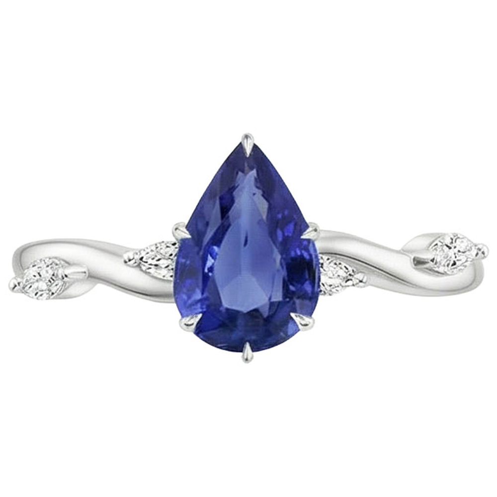Women's Sapphire Ring Pear With Marquise Natural Earth Mined Diamond Accents 4.50 Carats