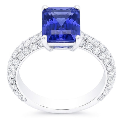 Women's Sapphire Ring Radiant Cut 3.50 Carats Multi Row Pave Natural Earth Mined Diamonds