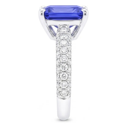 Women's Sapphire Ring Radiant Cut 3.50 Carats Multi Row Pave Natural Earth Mined Diamonds