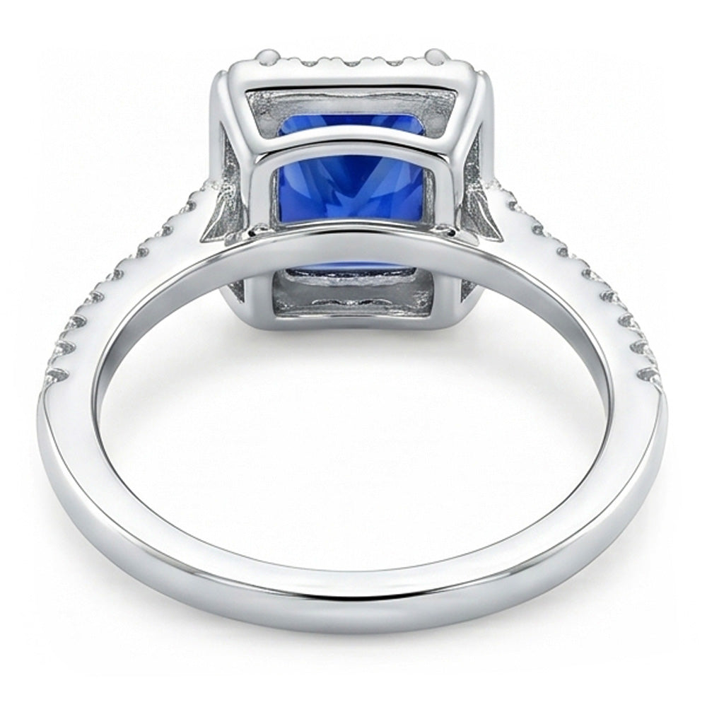 Women's Sapphire Ring Radiant Cut 3.50 Carats Multi Row Pave Natural Earth Mined Diamonds