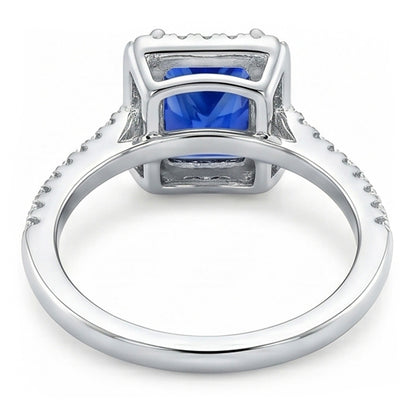 Women's Sapphire Ring Radiant Cut 3.50 Carats Multi Row Pave Natural Earth Mined Diamonds
