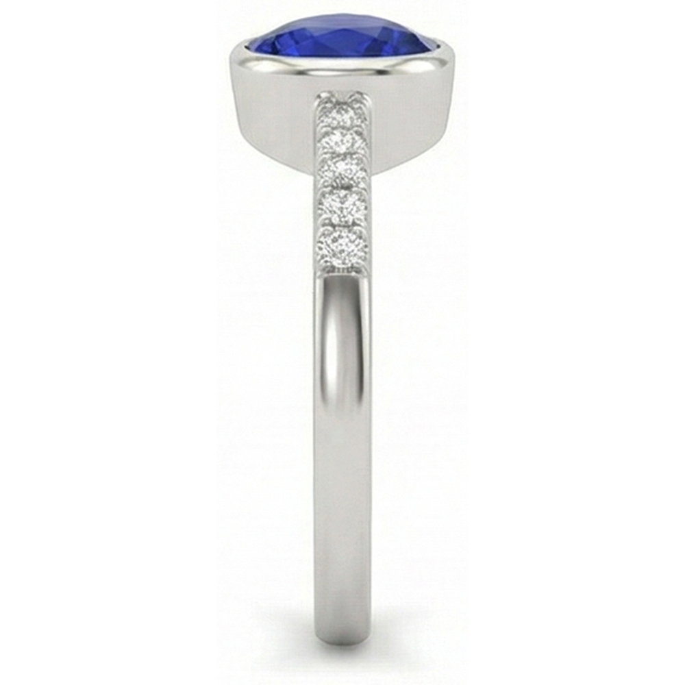 Natural Real ( Not Lab Grown )  Women's Solitaire Sapphire Ring With Accents Bezel Set 2.50 Carats