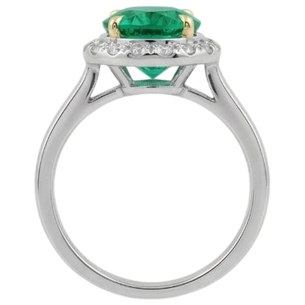 Natural Real ( Not Lab Grown ) Women’s Trendy Halo Ring Green Emerald GIA Engagement Jewelry