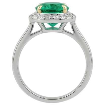 Natural Real ( Not Lab Grown ) Women’s Trendy Halo Ring Green Emerald GIA Engagement Jewelry