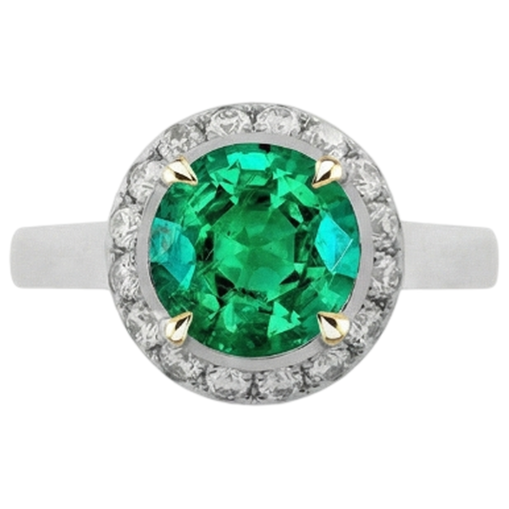 Natural Real ( Not Lab Grown ) Women’s Trendy Halo Ring Green Emerald GIA Engagement Jewelry