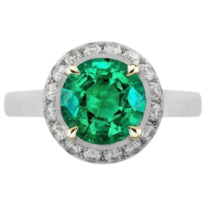 Natural Real ( Not Lab Grown ) Women’s Trendy Halo Ring Green Emerald GIA Engagement Jewelry