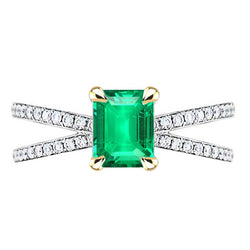 Natural Real ( Not Lab Grown ) Women’s Gemstone Engagement Ring Green Emerald GIA Split Shank