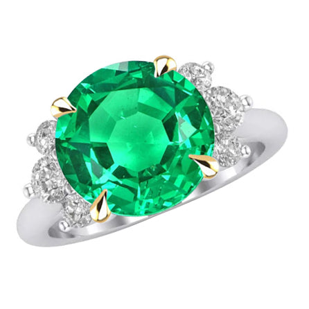 Women’s Gemstone Wedding Ring Green Emerald Round Diamond