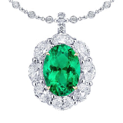 Natural Real ( Not Lab Grown ) Women’s Green Emerald GIA Halo Pendant Oval Cut Diamonds