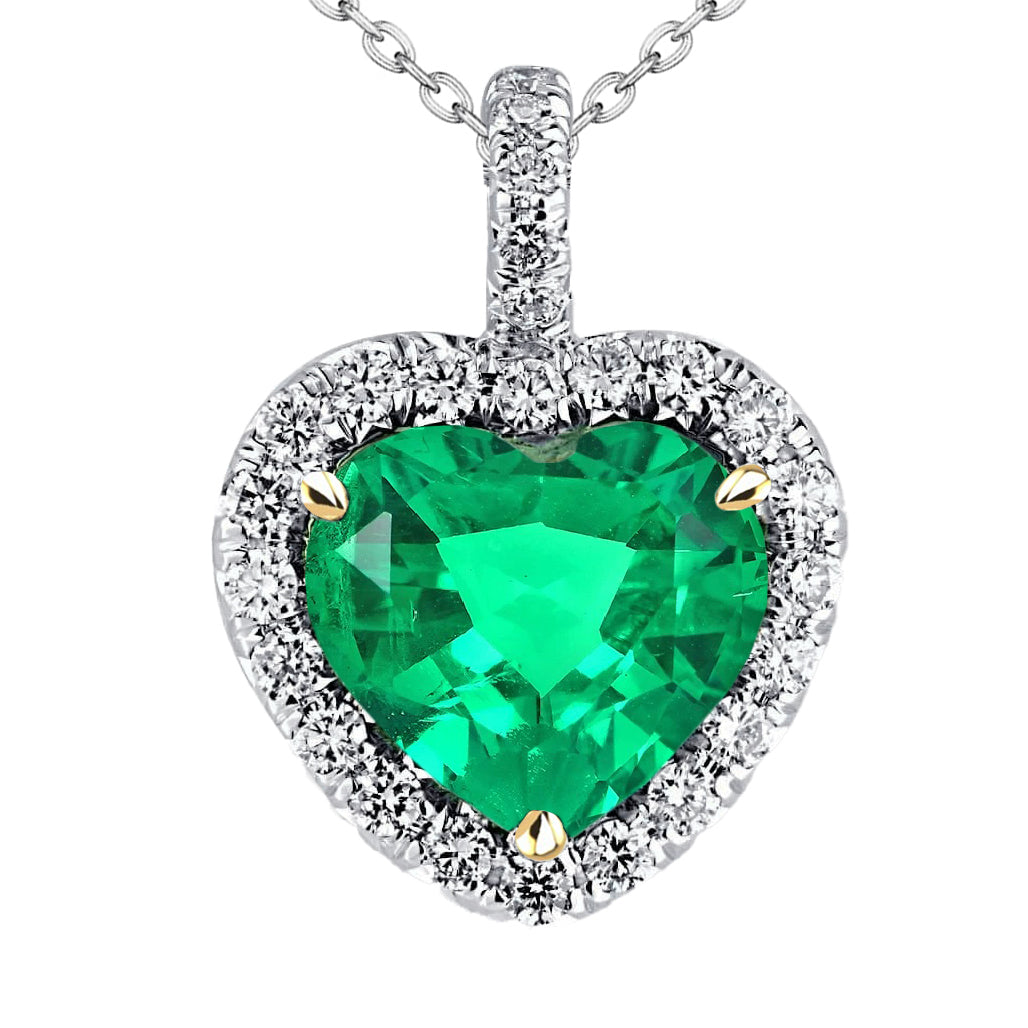 Women’s Heart Pendant Green Emerald Diamond Necklace