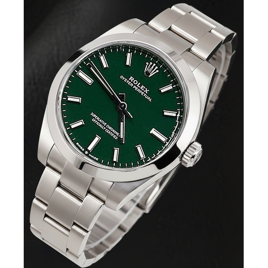 Women's Rolex Oyster Perpetual Green Luminous Dial Steel Watch