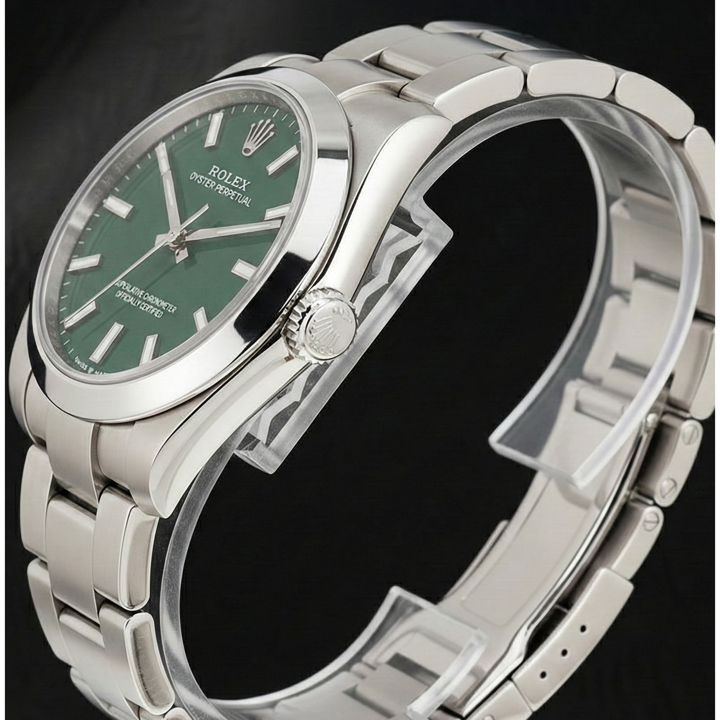 Women's Rolex Oyster Perpetual Green Luminous Dial Steel Watch