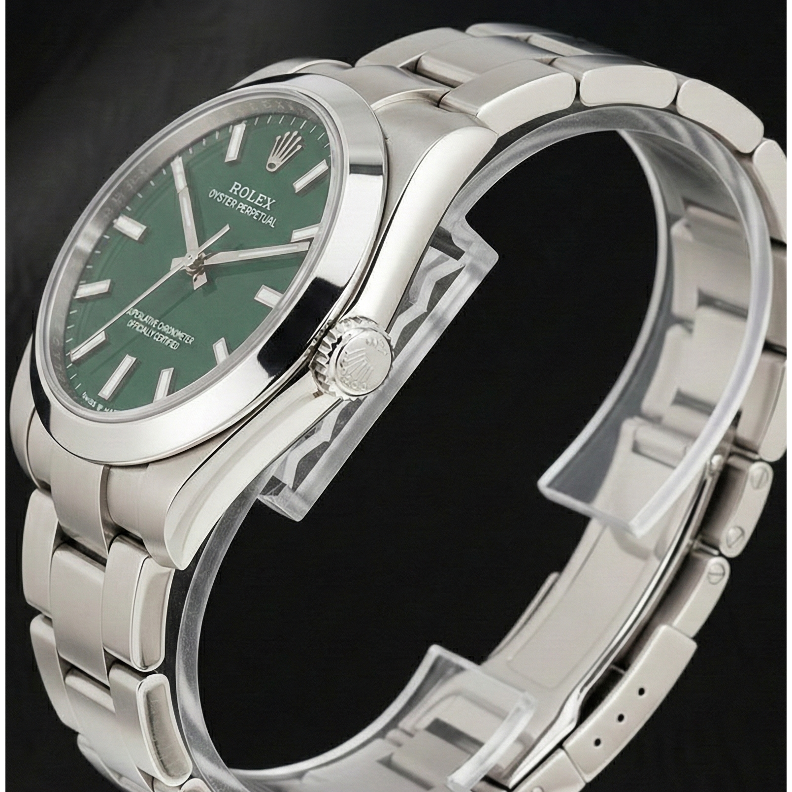 Women's Rolex Oyster Perpetual Green Luminous Dial Steel Watch