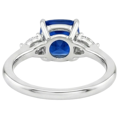 Womens 3 Stone Pear Natural Earth Mined Diamond & Cushion Blue Sapphire Ring 2.50 Carats