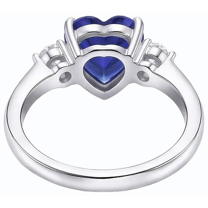 Womens 3 Stone Ring Heart Ceylon Sapphire & Round Natural Earth Mined Diamonds 2.50 Carats