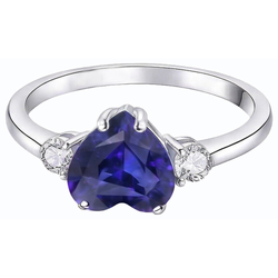 Womens 3 Stone Ring Heart Ceylon Sapphire & Round Natural Earth Mined Diamonds 2.50 Carats