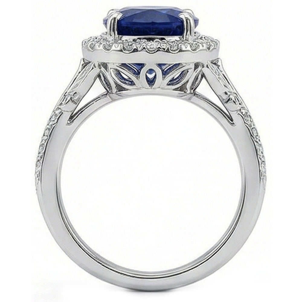 Natural Real ( Not Lab Grown )  Womens 8 Carat Halo Sapphire Engagement Ring