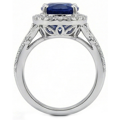 Natural Real ( Not Lab Grown )  Womens 8 Carat Halo Sapphire Engagement Ring