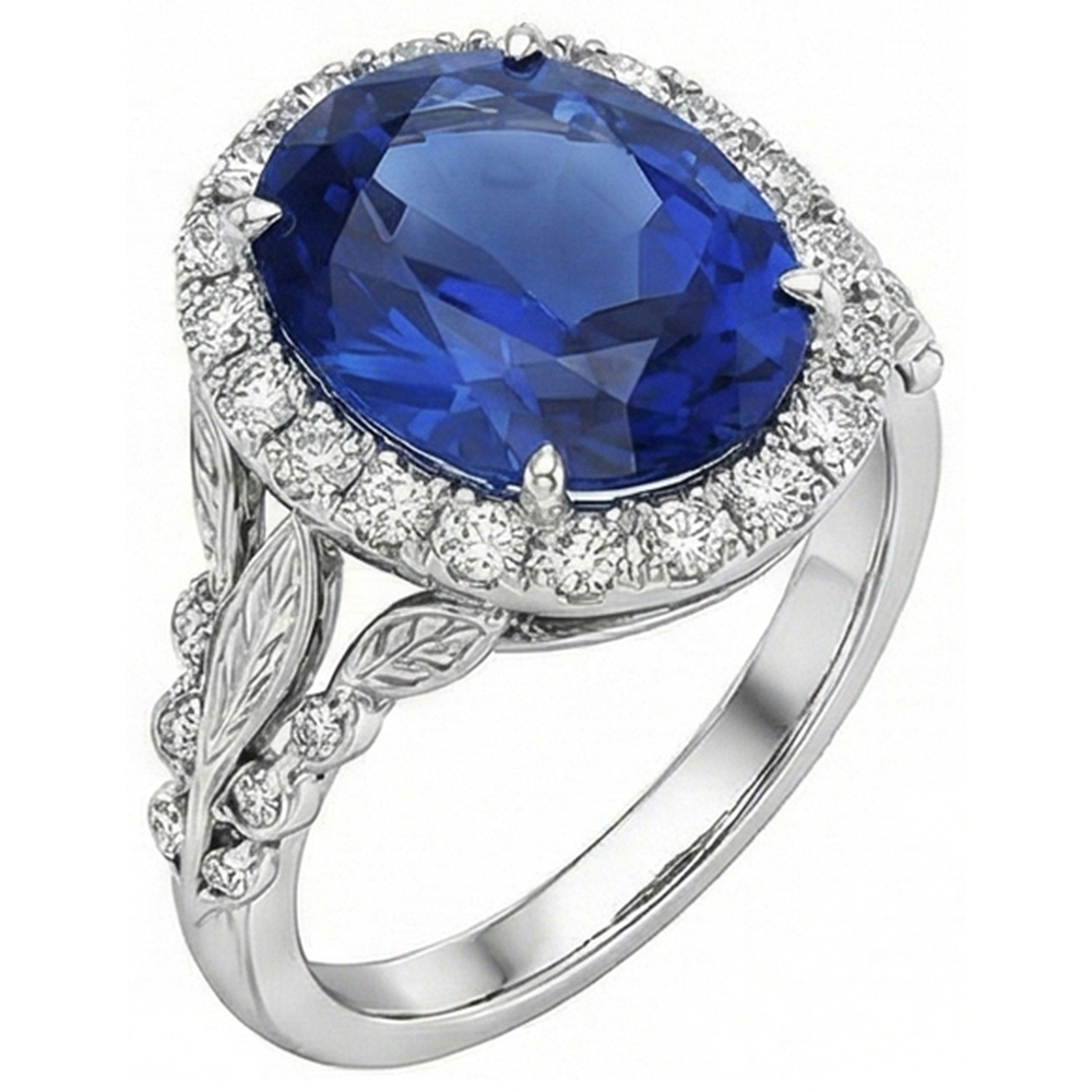 Natural Real ( Not Lab Grown )  Womens 8 Carat Halo Sapphire Engagement Ring