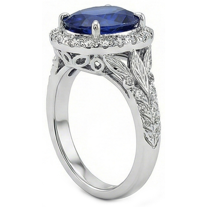 Natural Real ( Not Lab Grown )  Womens 8 Carat Halo Sapphire Engagement Ring