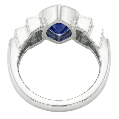 Womens Baguette Natural Earth Mined Diamond Heart Blue Sapphire Ring Bezel Set 2.50 Carats