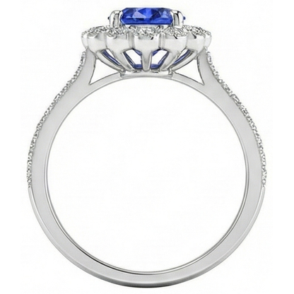 Natural Real ( Not Lab Grown )  Womens Halo Flower Style Blue Sapphire Ring 3 Carats Cathedral Setting
