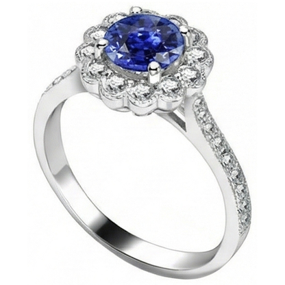 Natural Real ( Not Lab Grown )  Womens Halo Flower Style Blue Sapphire Ring 3 Carats Cathedral Setting
