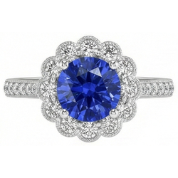 Natural Real ( Not Lab Grown )  Womens Halo Flower Style Blue Sapphire Ring 3 Carats Cathedral Setting