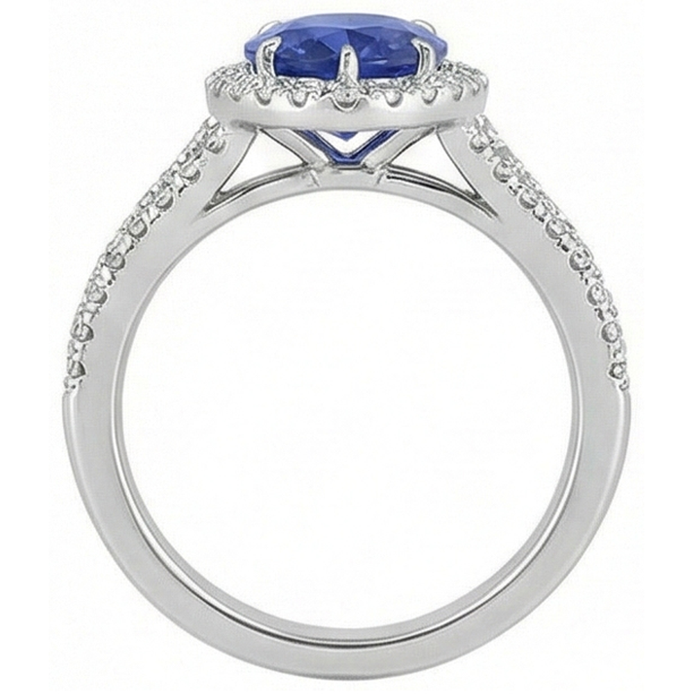 natural round sapphire 5.50ct ring on white background