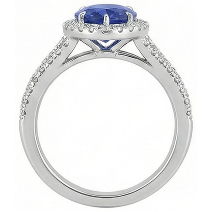 natural round sapphire 5.50ct ring on white background