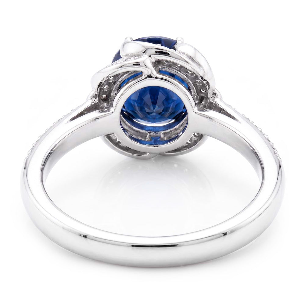 Womens Halo Natural Earth Mined Diamond Jewelry Flower Style Sapphire Ring 3 Carats Gold