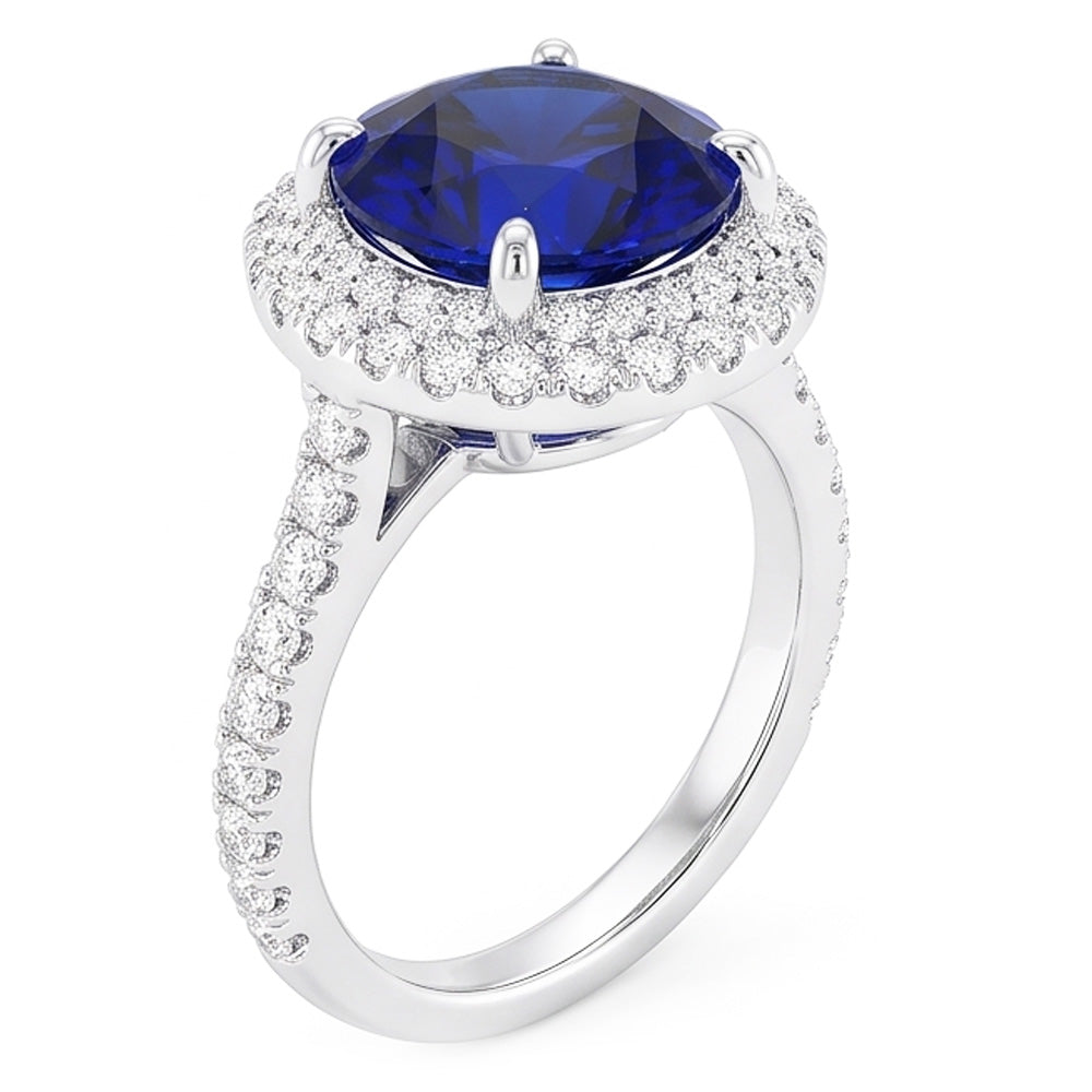 Womens Halo Natural Earth Mined Diamond Ring 4.50 Carats Deep Blue Sapphire Gold Jewelry
