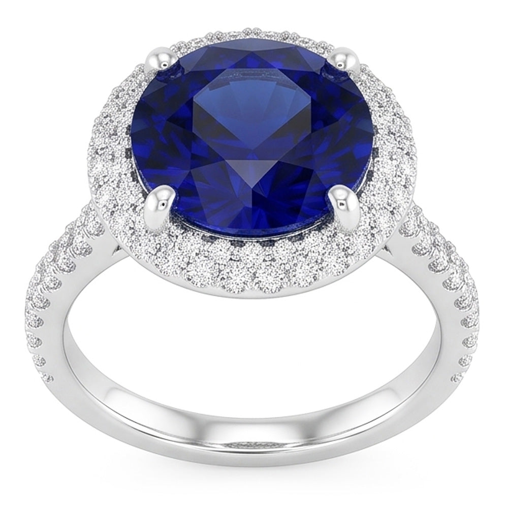 Womens Halo Natural Earth Mined Diamond Ring 4.50 Carats Deep Blue Sapphire Gold Jewelry