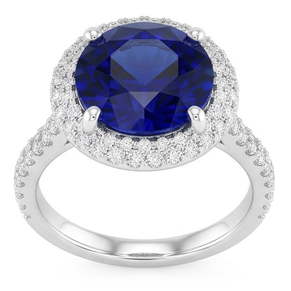 Womens Halo Natural Earth Mined Diamond Ring 4.50 Carats Deep Blue Sapphire Gold Jewelry