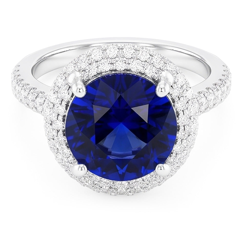 Womens Halo Natural Earth Mined Diamond Ring 4.50 Carats Deep Blue Sapphire Gold Jewelry