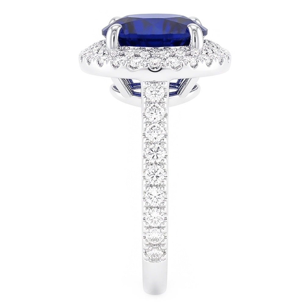 Womens Halo Natural Earth Mined Diamond Ring 4.50 Carats Deep Blue Sapphire Gold Jewelry