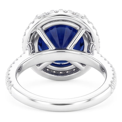 Womens Halo Natural Earth Mined Diamond Ring 4.50 Carats Deep Blue Sapphire Gold Jewelry