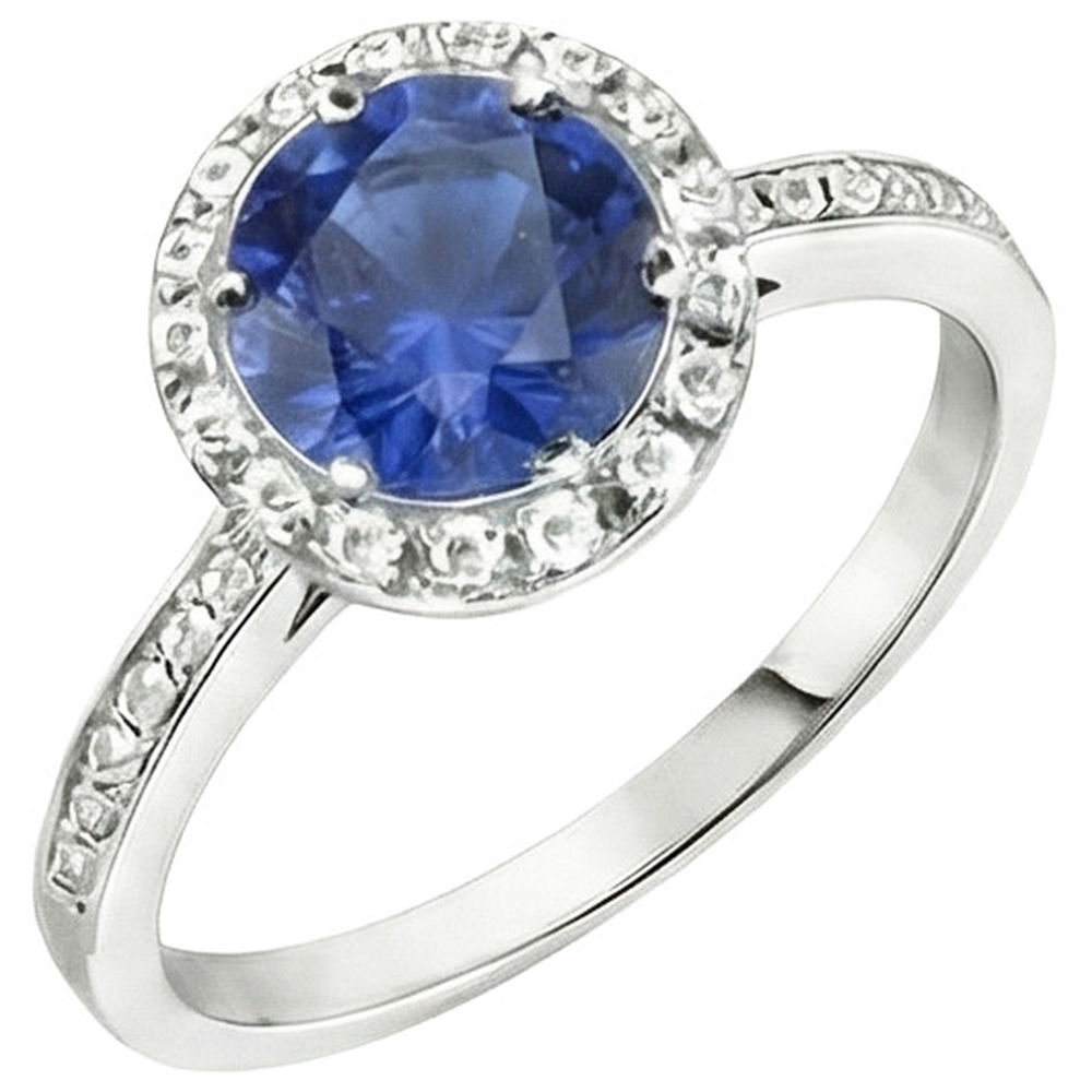 Womens Natural Earth Mined Diamond Halo Ring Ceylon Sapphire Gemstone Accented 2.50 Carats