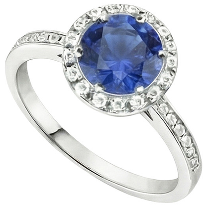 Womens Natural Earth Mined Diamond Halo Ring Ceylon Sapphire Gemstone Accented 2.50 Carats