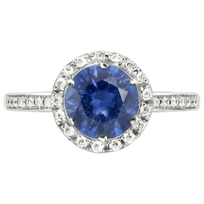Womens Natural Earth Mined Diamond Halo Ring Ceylon Sapphire Gemstone Accented 2.50 Carats