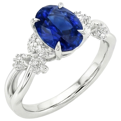 Womens Ring Blue Sapphire & Marquise Round Natural Earth Mined Diamond Accents 3.50 Carats