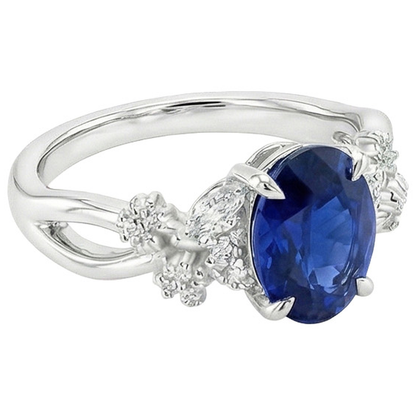 Womens Ring Blue Sapphire & Marquise Round Natural Earth Mined Diamond Accents 3.50 Carats