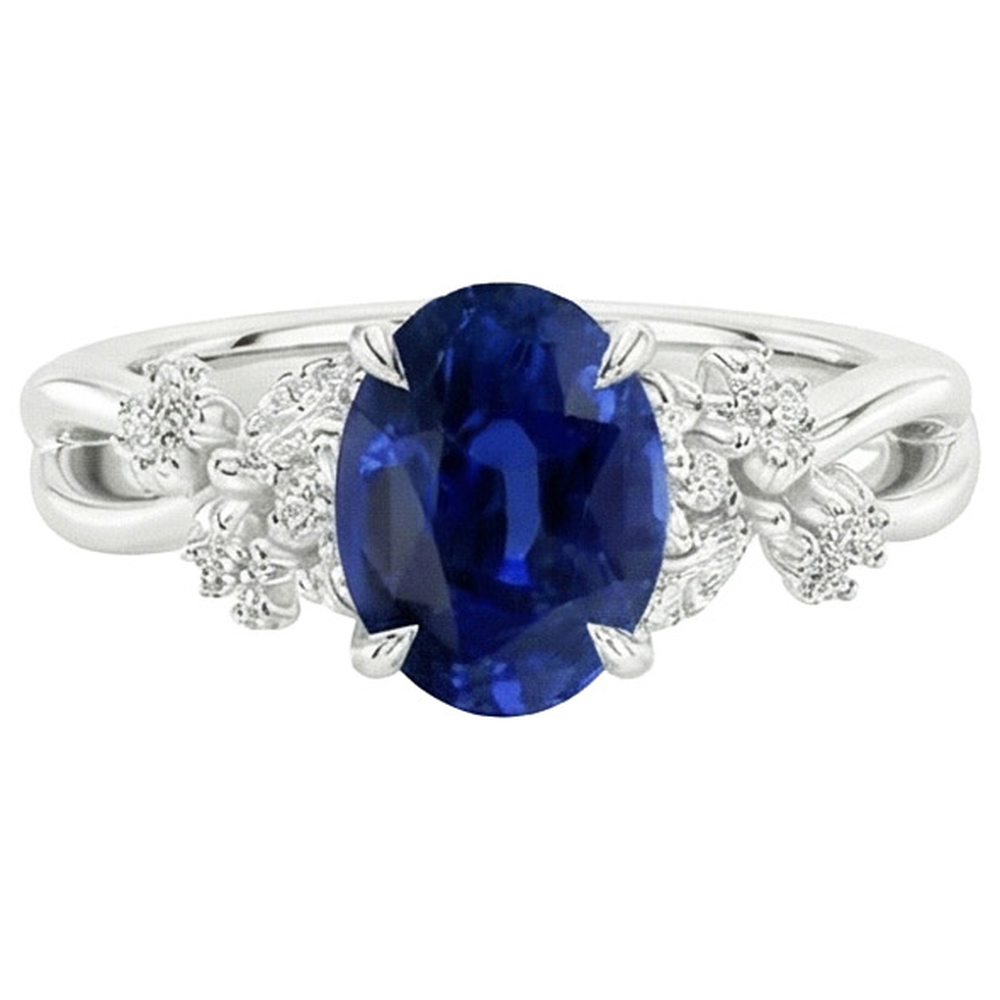 Womens Ring Blue Sapphire & Marquise Round Natural Earth Mined Diamond Accents 3.50 Carats