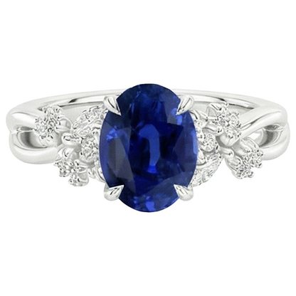 Womens Ring Blue Sapphire & Marquise Round Natural Earth Mined Diamond Accents 3.50 Carats