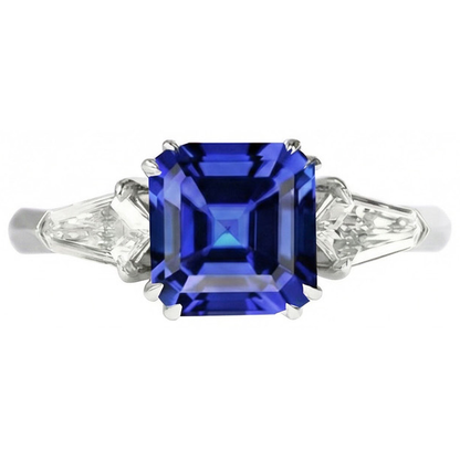 Womens Sapphire Ring Asscher Cut 2.50 Carats Tapered Baguette Natural Earth Mined Diamonds