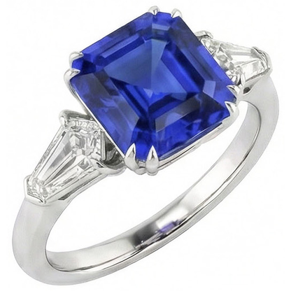 Womens Sapphire Ring Asscher Cut 2.50 Carats Tapered Baguette Natural Earth Mined Diamonds