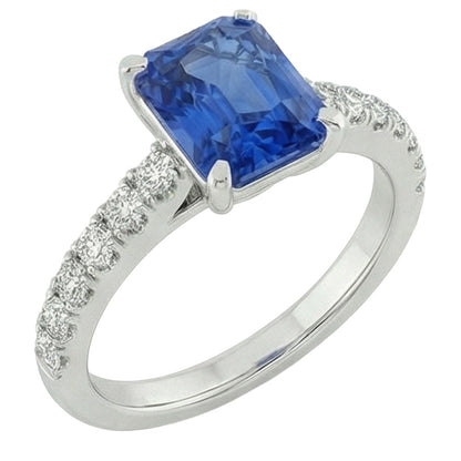 Womens Sapphire Ring Radiant With Pave Set Natural Earth Mined Diamond Accents 3.50 Carats